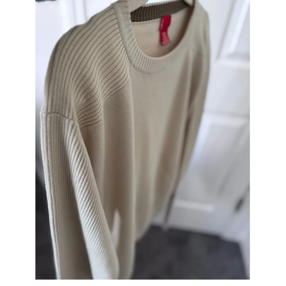 Levi's‎ Heavyweight Cotton Minimalist Knit Sweater Ribbed Sleeves Nuetral/Beige